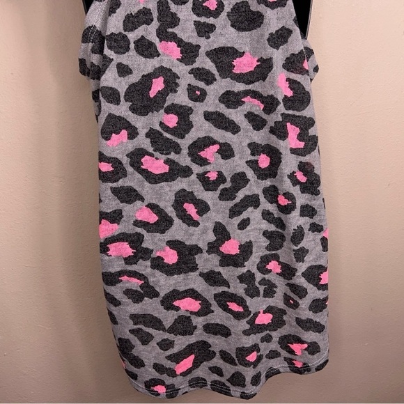 MEDIUM FANTASTIC FAWN TANK GREY PINK KNIT ANIMAL LEOPARD PRINT STRETCH - Picture 4 of 11